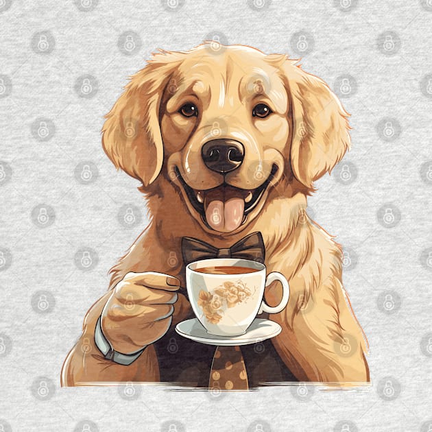 Golden Retriever Drinking Coffee by Graceful Designs